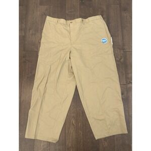 NWT George Elastic Waist Flat Front Work Pants Mens Size 46X30 Sand Khaki Chino
